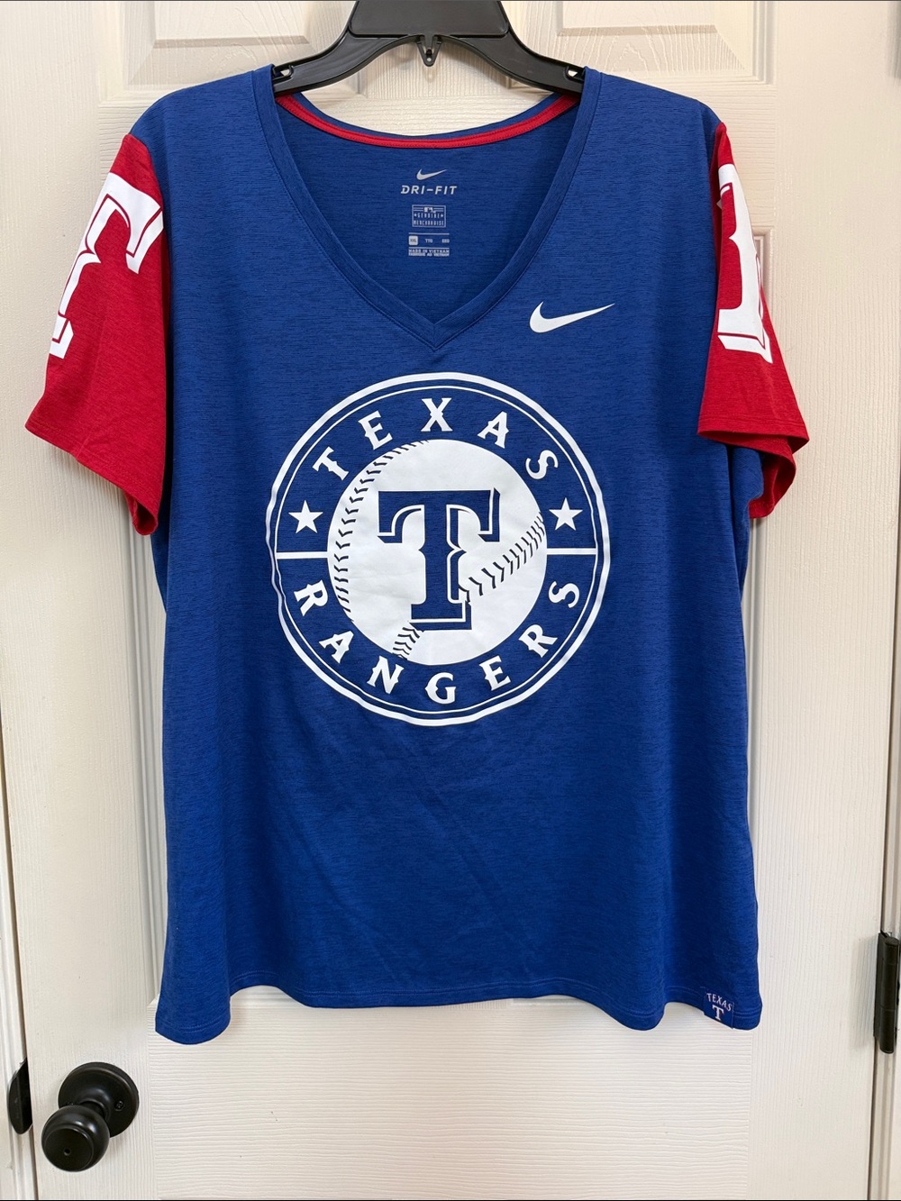 Nike Women’s Blue and Red Texas Rangers V-Neck Tee